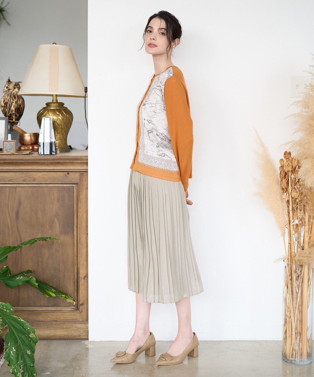 PRSAD32490 CHRISTIAN AUJARD(クリスチャン・オジャール) [アンサンブル対応]アートプリントドッキングニットカーディガン ベージュ×オレンジ