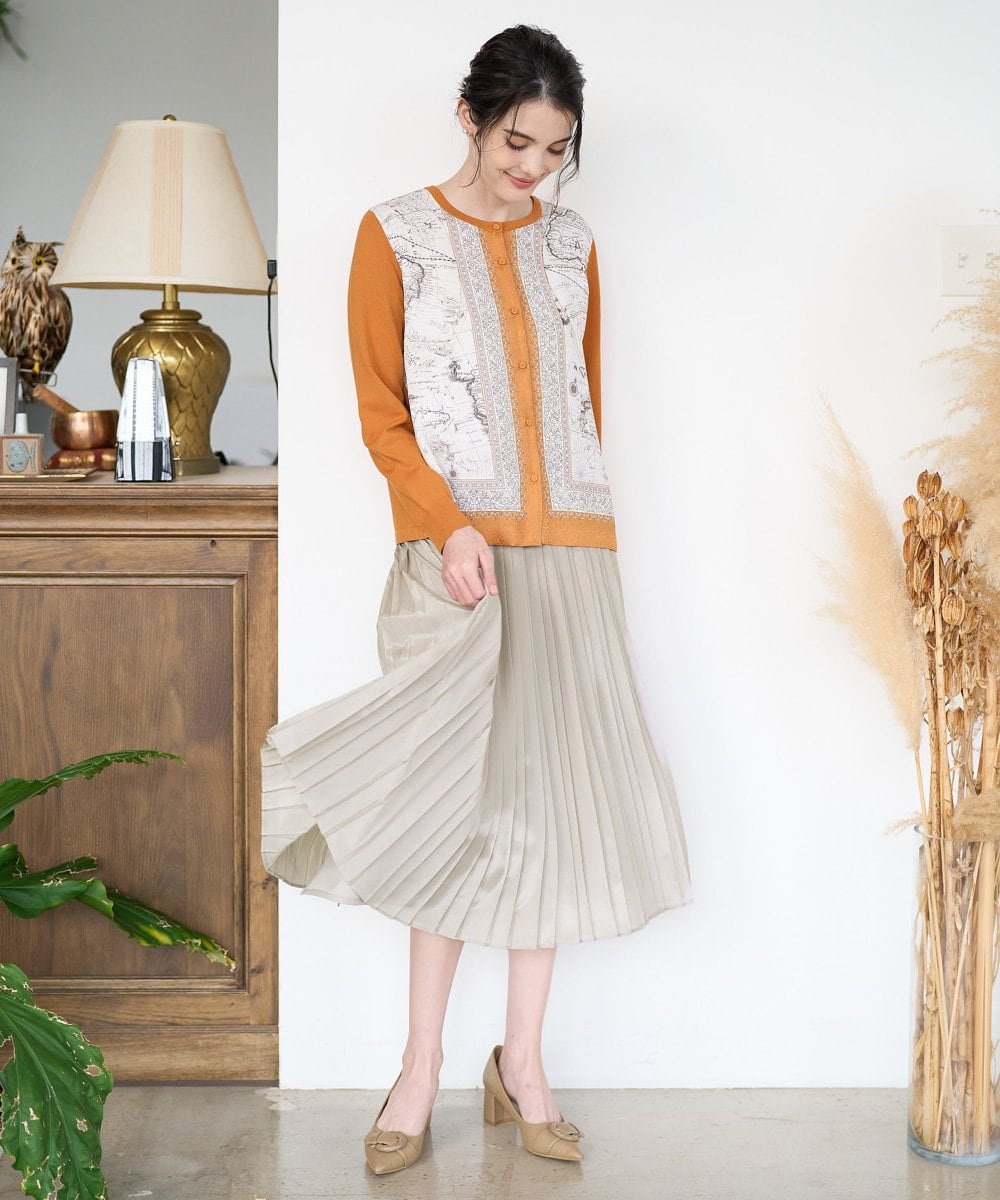 PRSAD32490 CHRISTIAN AUJARD(クリスチャン・オジャール) [アンサンブル対応]アートプリントドッキングニットカーディガン ベージュ×オレンジ