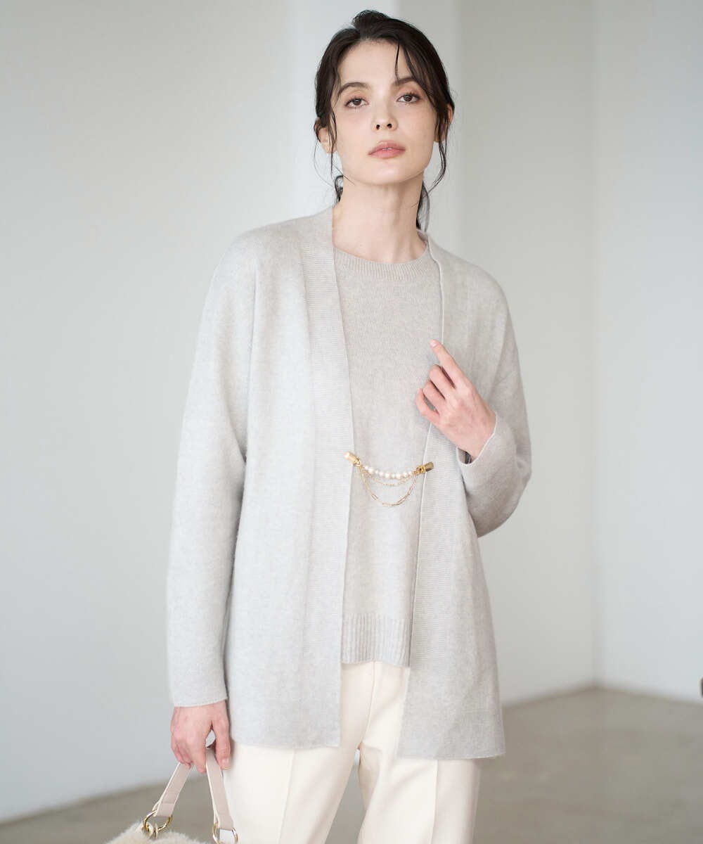 PRSAD37450 CHRISTIAN AUJARD(クリスチャン・オジャール) [アンサンブル対応]カシミヤシルクニットカーディガン ライトグレー