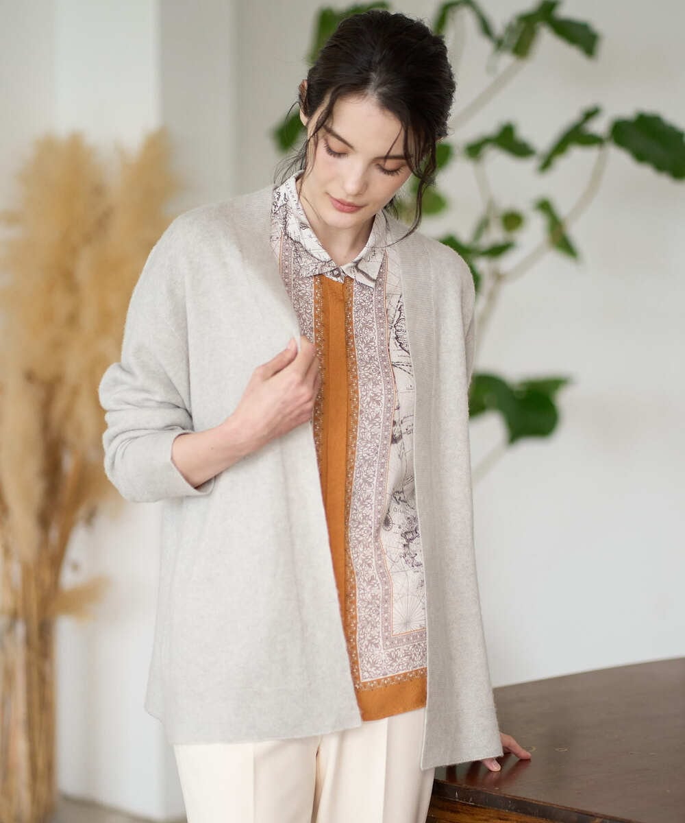 PRSAD37450 CHRISTIAN AUJARD(クリスチャン・オジャール) [アンサンブル対応]カシミヤシルクニットカーディガン ライトグレー