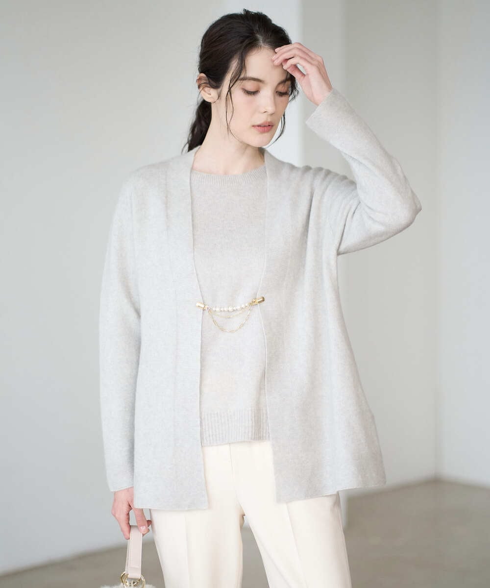 PRSAD37450 CHRISTIAN AUJARD(クリスチャン・オジャール) [アンサンブル対応]カシミヤシルクニットカーディガン ライトグレー