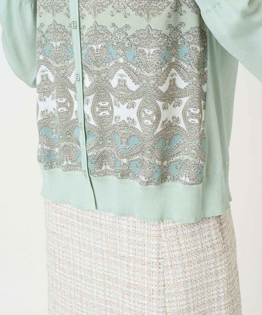 PRSEE03490 CHRISTIAN AUJARD(クリスチャン・オジャール) [アンサンブル対応]レーシーオーナメントプリントカーディガン グリーン