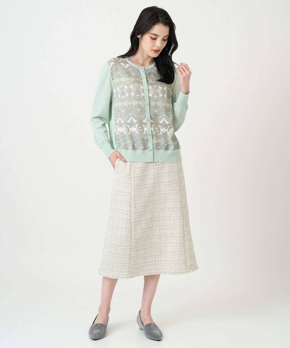 PRSEE03490 CHRISTIAN AUJARD(クリスチャン・オジャール) [アンサンブル対応]レーシーオーナメントプリントカーディガン グリーン