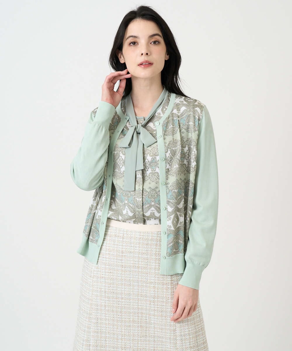 PRSEE03490 CHRISTIAN AUJARD(クリスチャン・オジャール) [アンサンブル対応]レーシーオーナメントプリントカーディガン グリーン