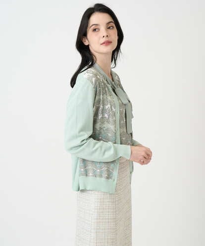 PRSEE03490 CHRISTIAN AUJARD [アンサンブル対応]レーシーオーナメントプリントカーディガン