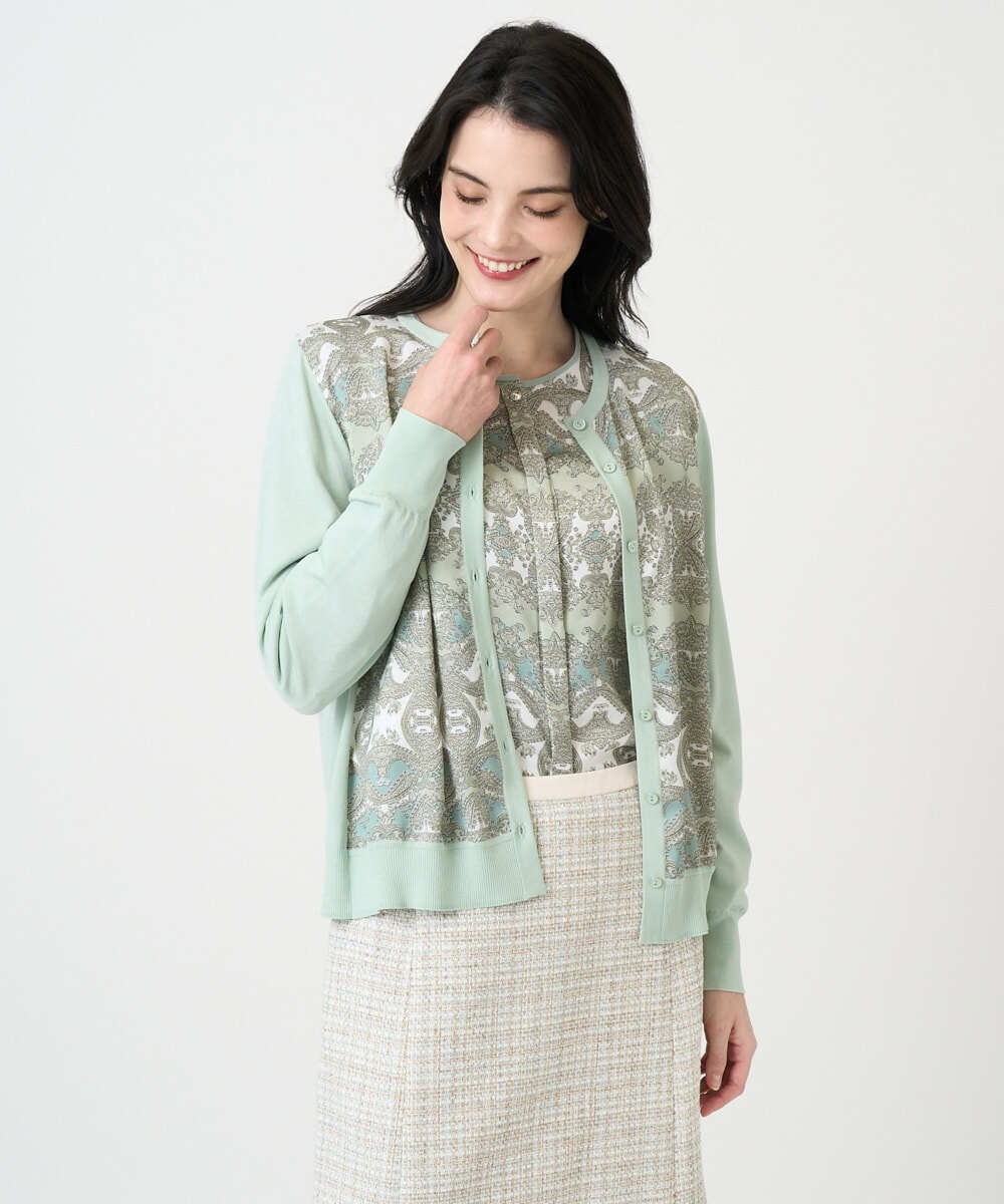 PRSEE03490 CHRISTIAN AUJARD(クリスチャン・オジャール) [アンサンブル対応]レーシーオーナメントプリントカーディガン グリーン