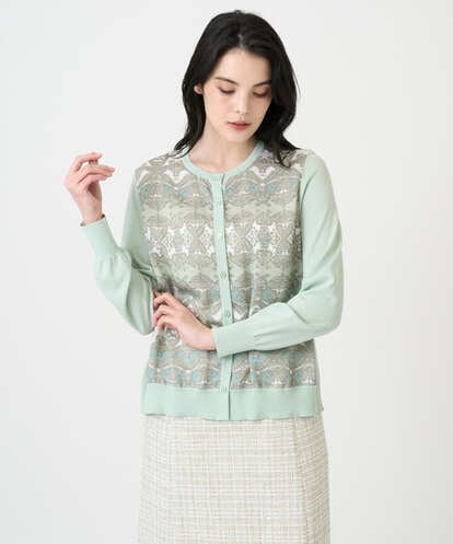 PRSEE03490 CHRISTIAN AUJARD [アンサンブル対応]レーシーオーナメントプリントカーディガン