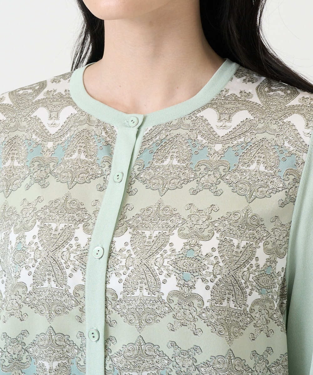 PRSEE03490 CHRISTIAN AUJARD(クリスチャン・オジャール) [アンサンブル対応]レーシーオーナメントプリントカーディガン グリーン