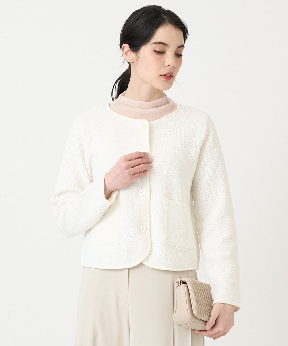 PRSEE10460 CHRISTIAN AUJARD(クリスチャン・オジャール) ツィーディーニットジャケット アイボリー