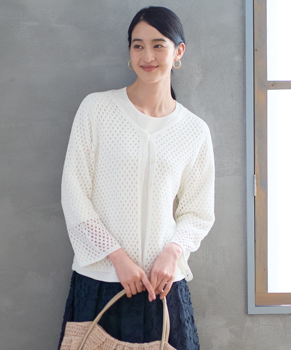 PRSGD22330 CHRISTIAN AUJARD(クリスチャン・オジャール) リネンライクニットカーディガン ホワイト