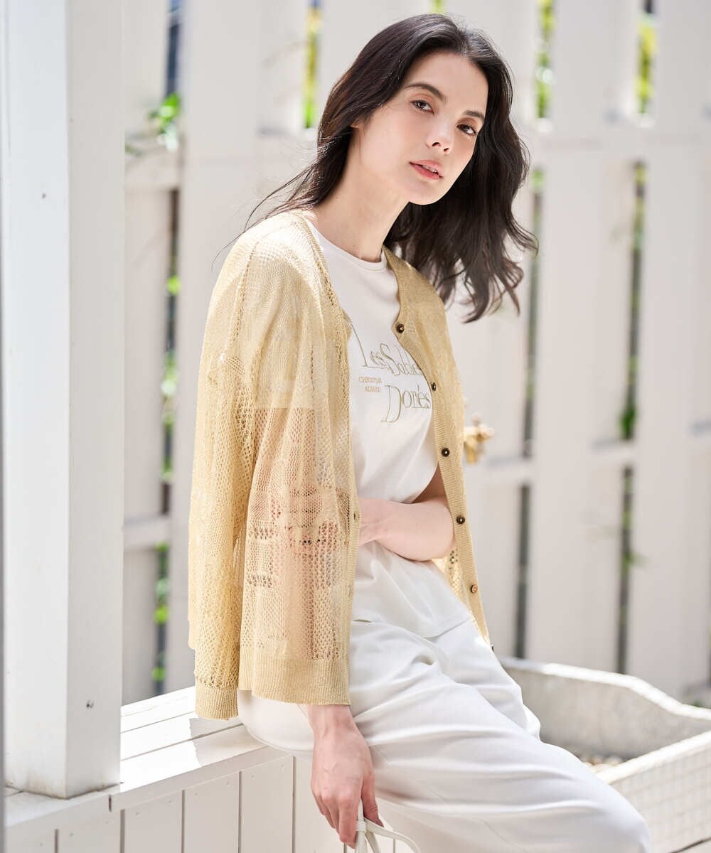 PRSGD56390 CHRISTIAN AUJARD(クリスチャン・オジャール) シャイニーメッシュ羽織り ゴールド