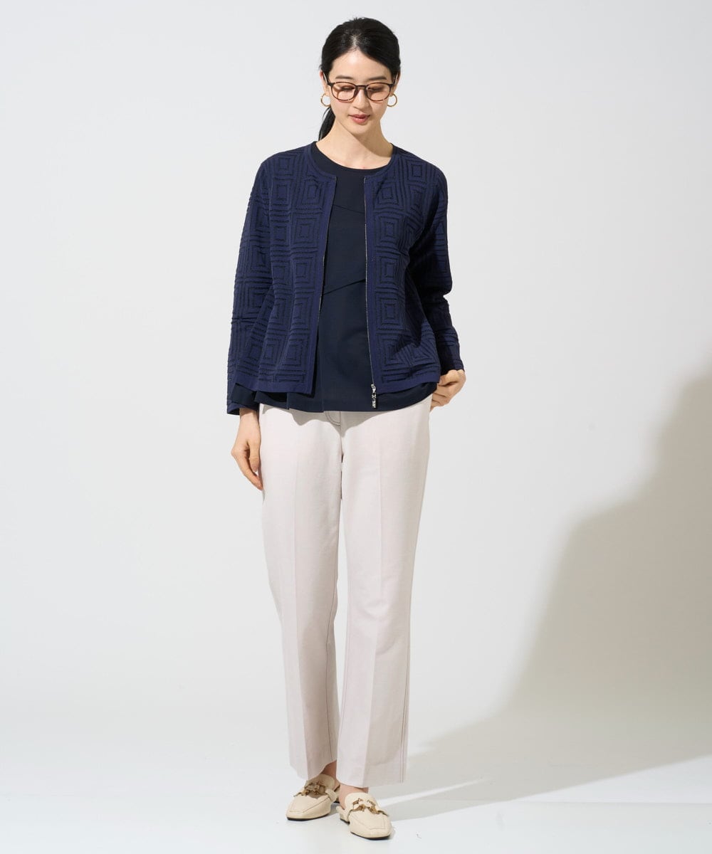 PRSGE10490 CHRISTIAN AUJARD(クリスチャン・オジャール) スクエアージャカード羽織り ネイビー