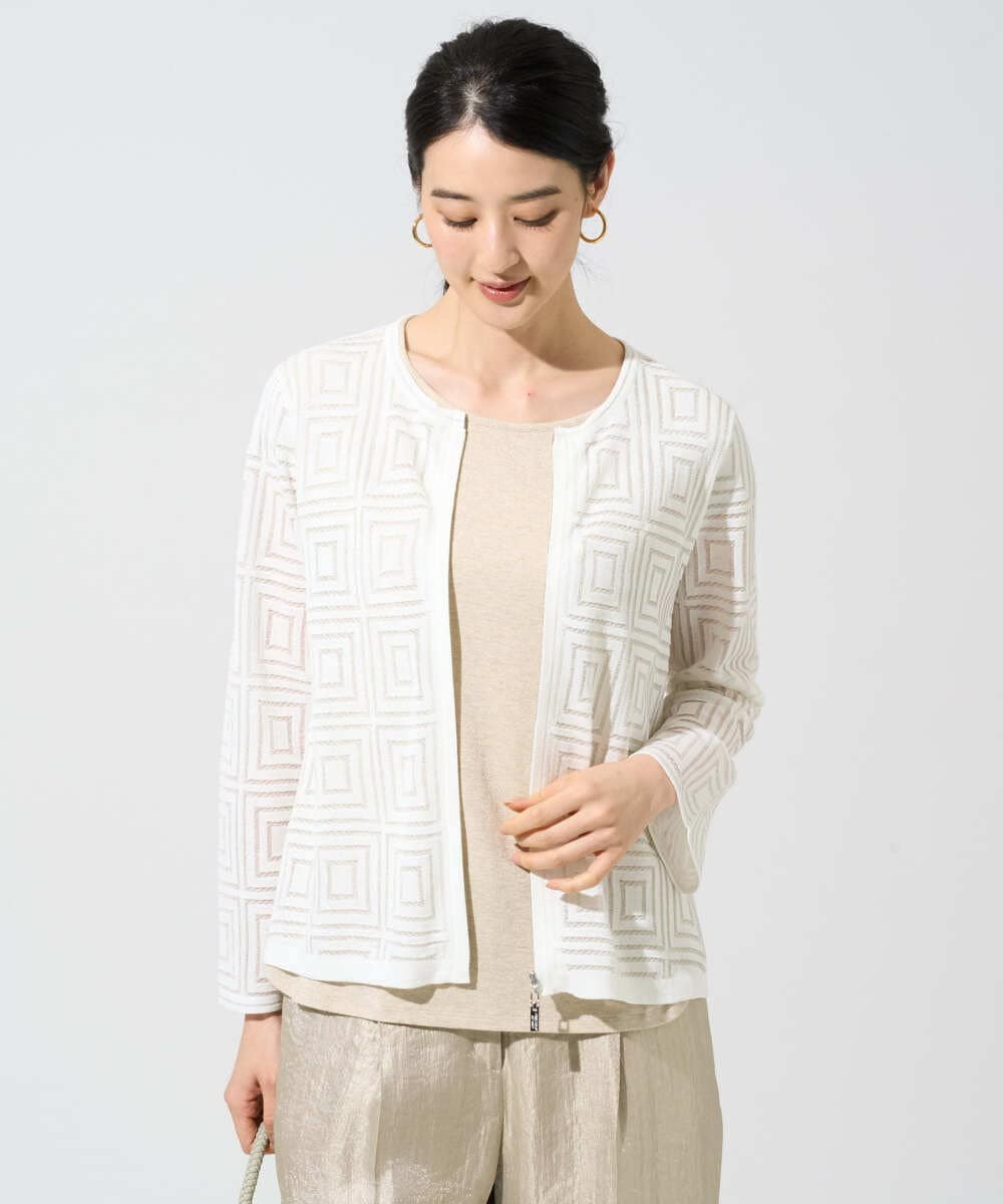 PRSGE10490 CHRISTIAN AUJARD(クリスチャン・オジャール) スクエアージャカード羽織り アイボリー