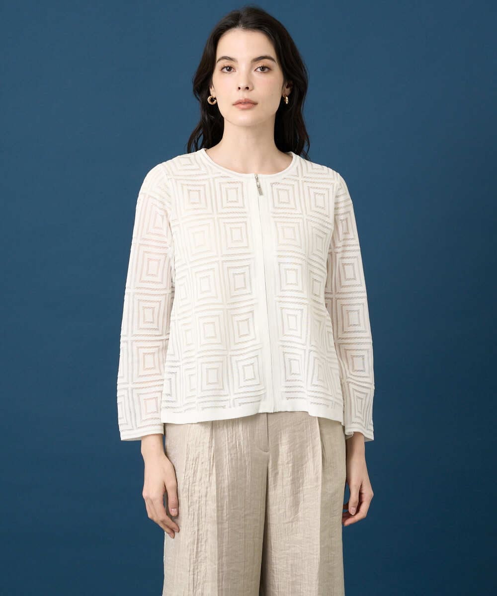 PRSGE10490 CHRISTIAN AUJARD(クリスチャン・オジャール) スクエアージャカード羽織り アイボリー