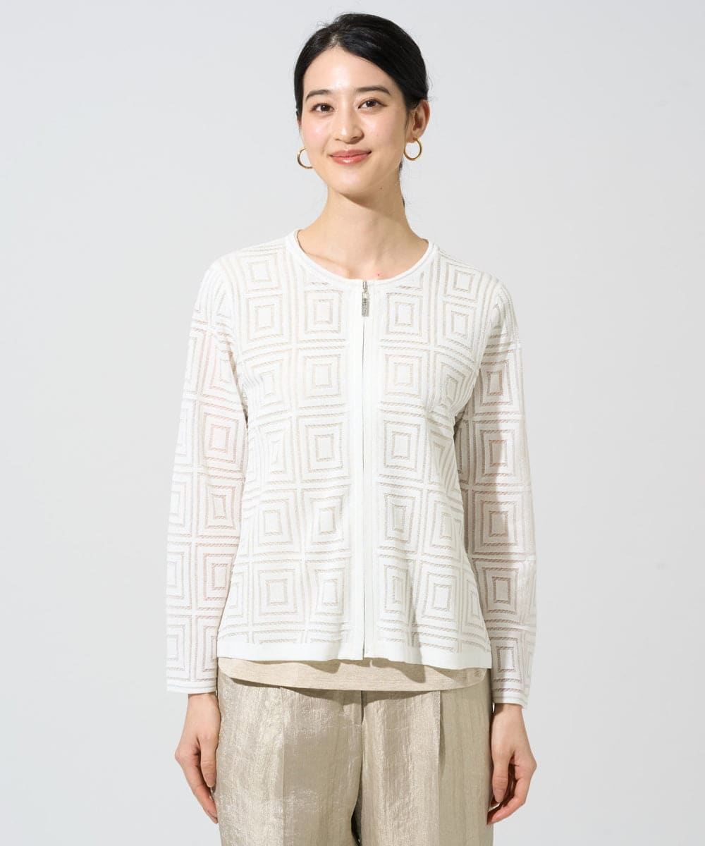 PRSGE10490 CHRISTIAN AUJARD(クリスチャン・オジャール) スクエアージャカード羽織り アイボリー