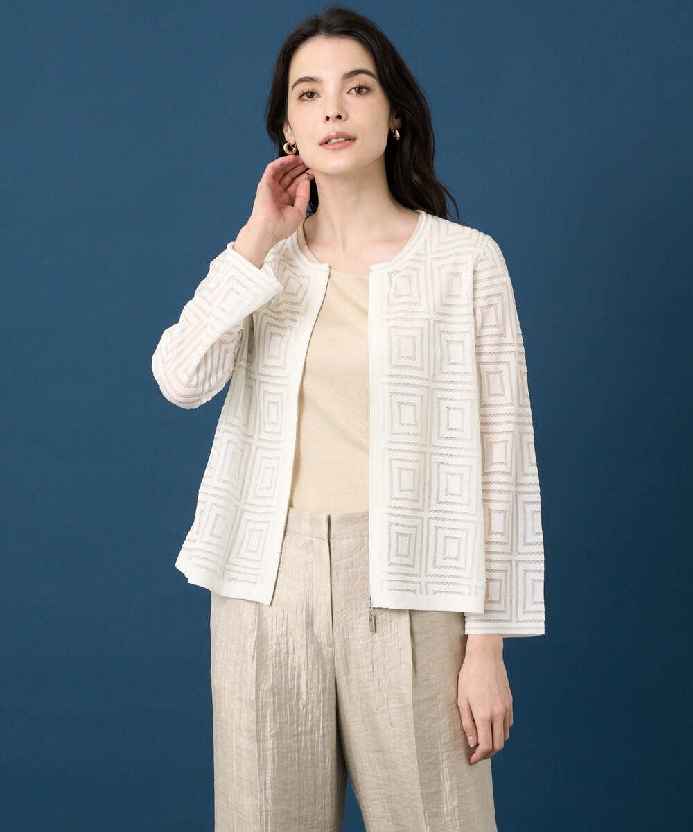 PRSGE10490 CHRISTIAN AUJARD(クリスチャン・オジャール) スクエアージャカード羽織り アイボリー