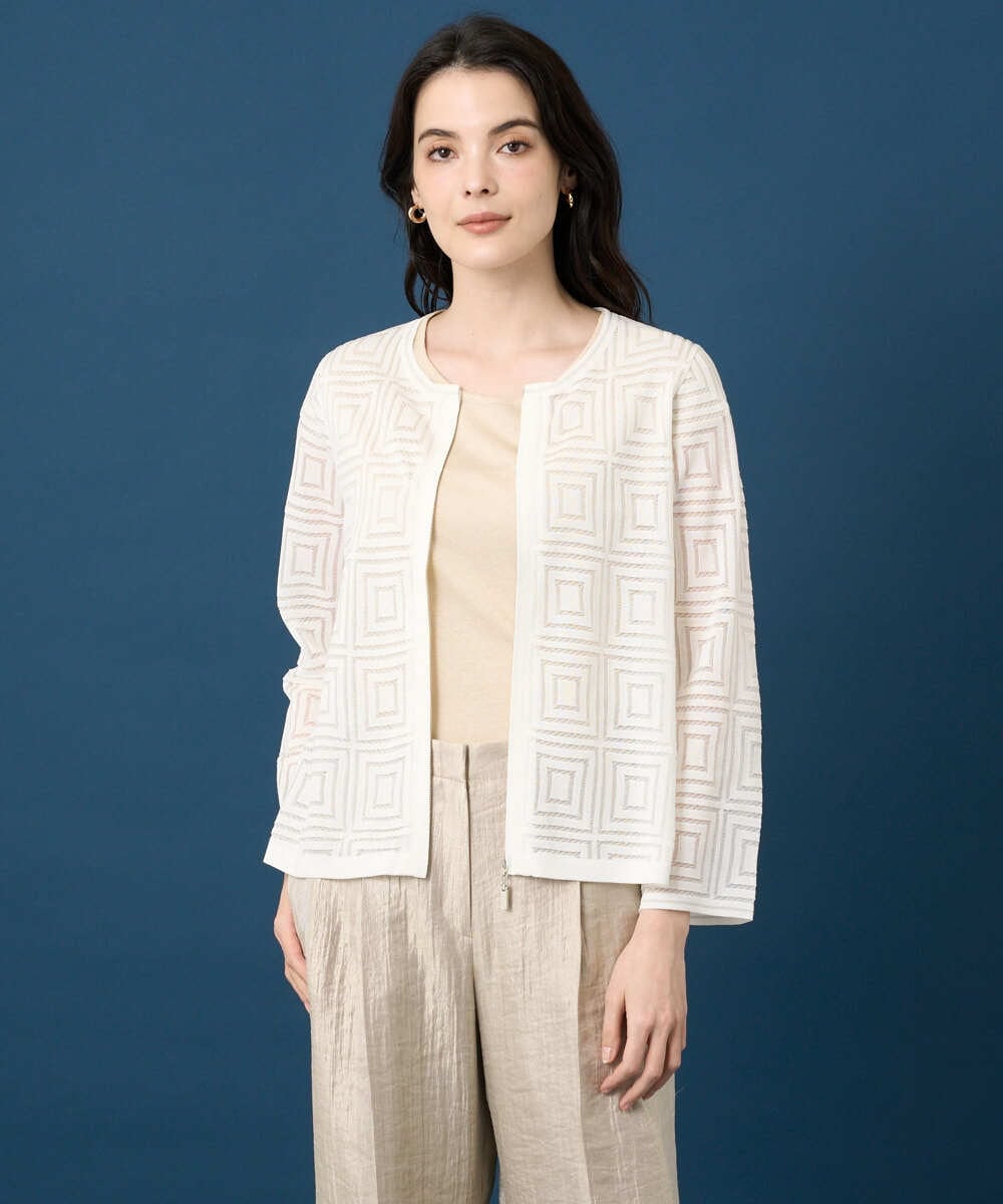 PRSGE10490 CHRISTIAN AUJARD(クリスチャン・オジャール) スクエアージャカード羽織り アイボリー