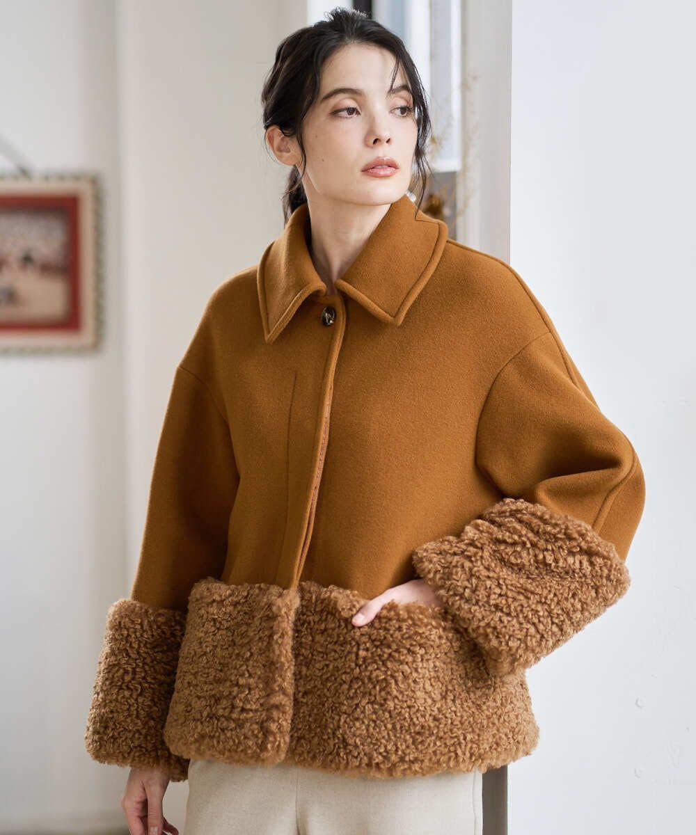 PRUAD40700 CHRISTIAN AUJARD(クリスチャン・オジャール) フェイクファーコンビショートコート ブラウン