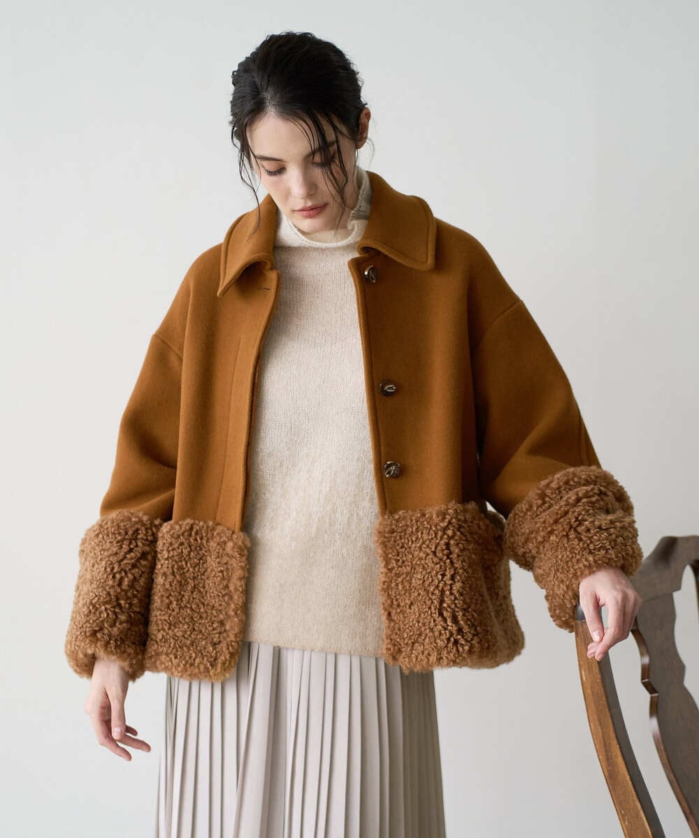 PRUAD40700 CHRISTIAN AUJARD(クリスチャン・オジャール) フェイクファーコンビショートコート ブラウン