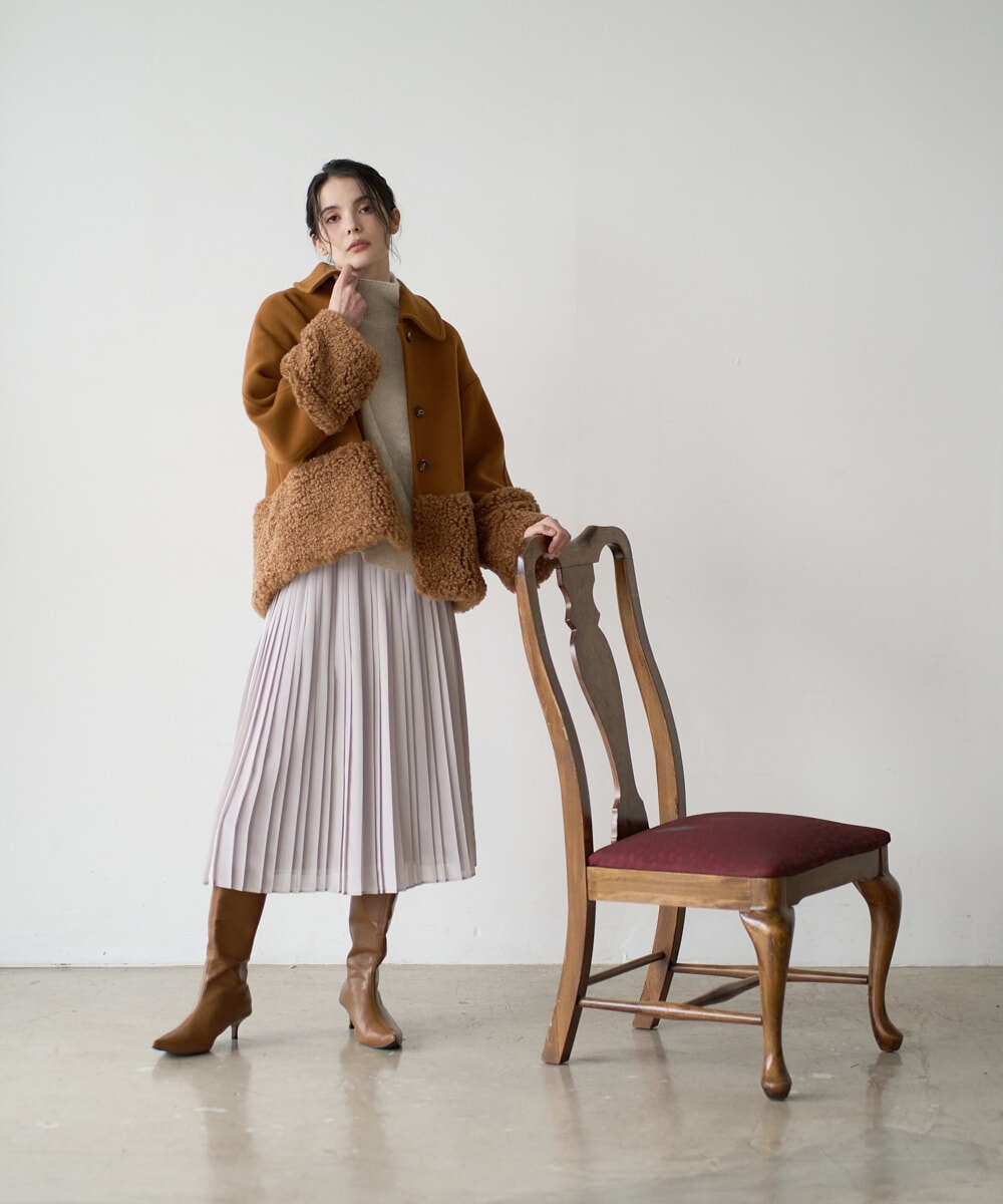 PRUAD40700 CHRISTIAN AUJARD(クリスチャン・オジャール) フェイクファーコンビショートコート ブラウン