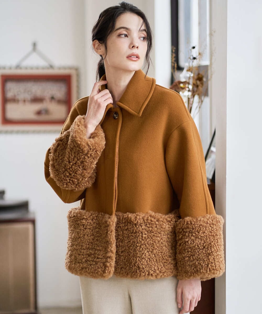 PRUAD40700 CHRISTIAN AUJARD(クリスチャン・オジャール) フェイクファーコンビショートコート ブラウン