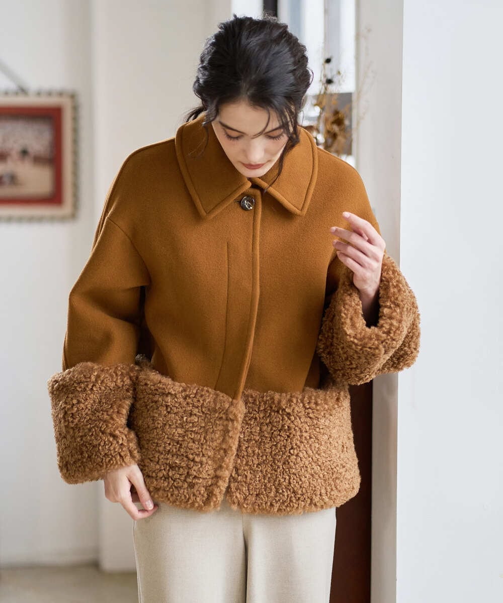 PRUAD40700 CHRISTIAN AUJARD(クリスチャン・オジャール) フェイクファーコンビショートコート ブラウン