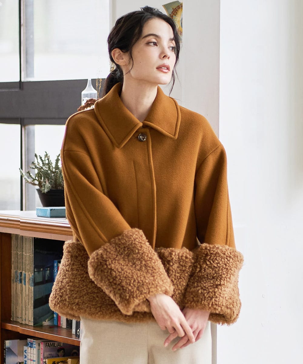 PRUAD40700 CHRISTIAN AUJARD(クリスチャン・オジャール) フェイクファーコンビショートコート ブラウン