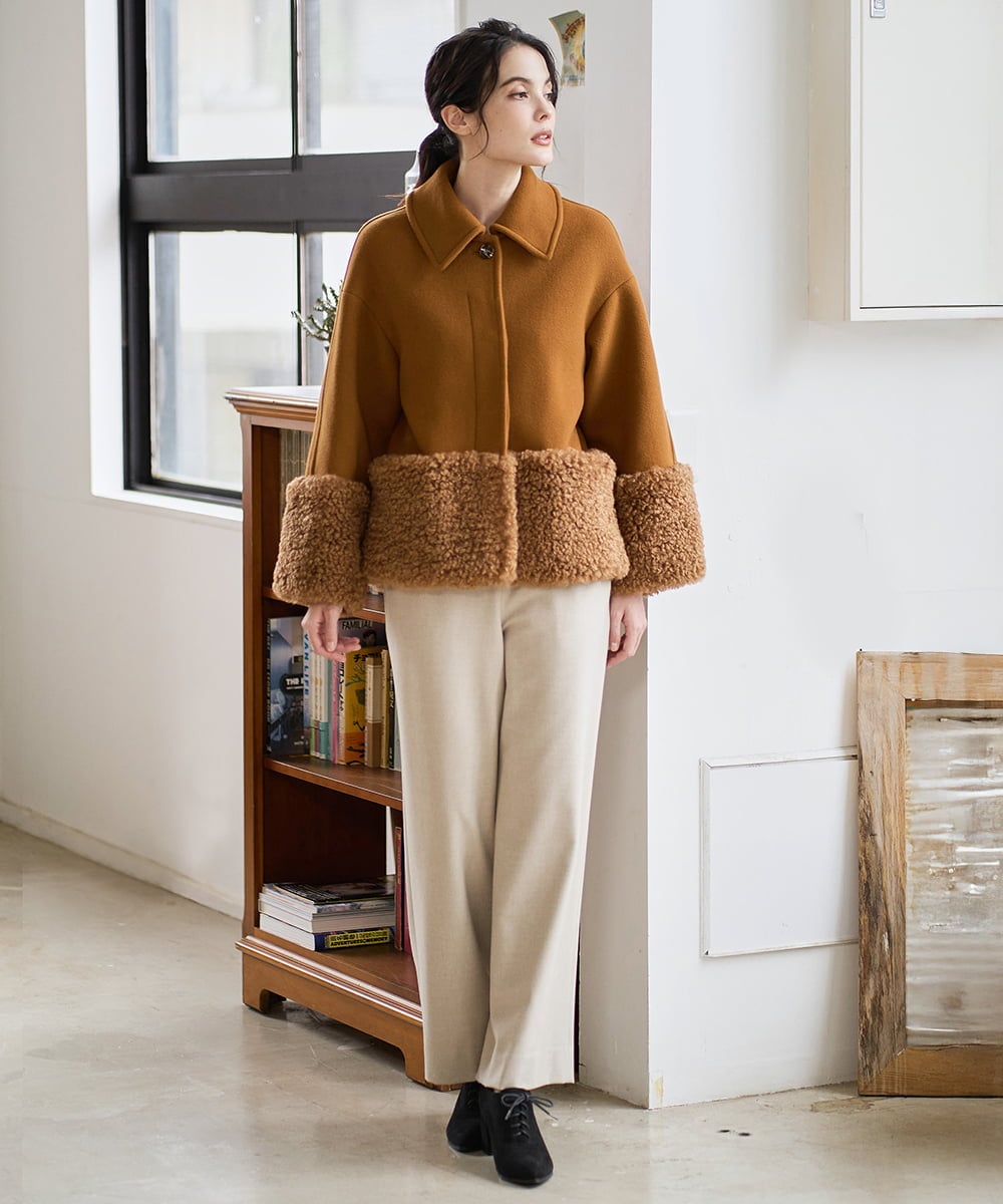 PRUAD40700 CHRISTIAN AUJARD(クリスチャン・オジャール) フェイクファーコンビショートコート ブラウン