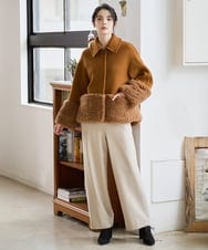 PRUAD40700 CHRISTIAN AUJARD(クリスチャン・オジャール) フェイクファーコンビショートコート ブラウン