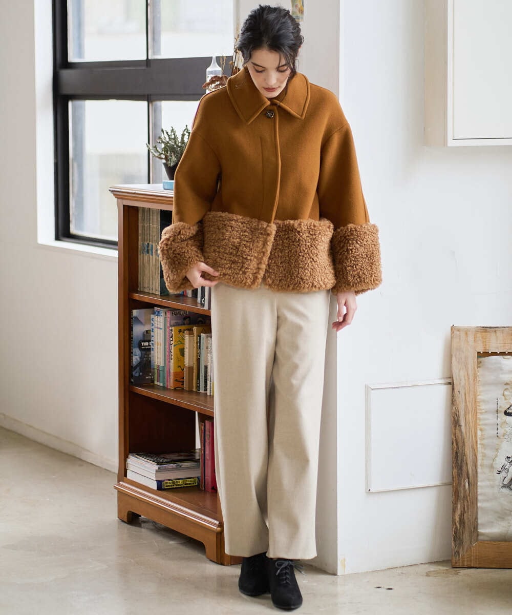 PRUAD40700 CHRISTIAN AUJARD(クリスチャン・オジャール) フェイクファーコンビショートコート ブラウン