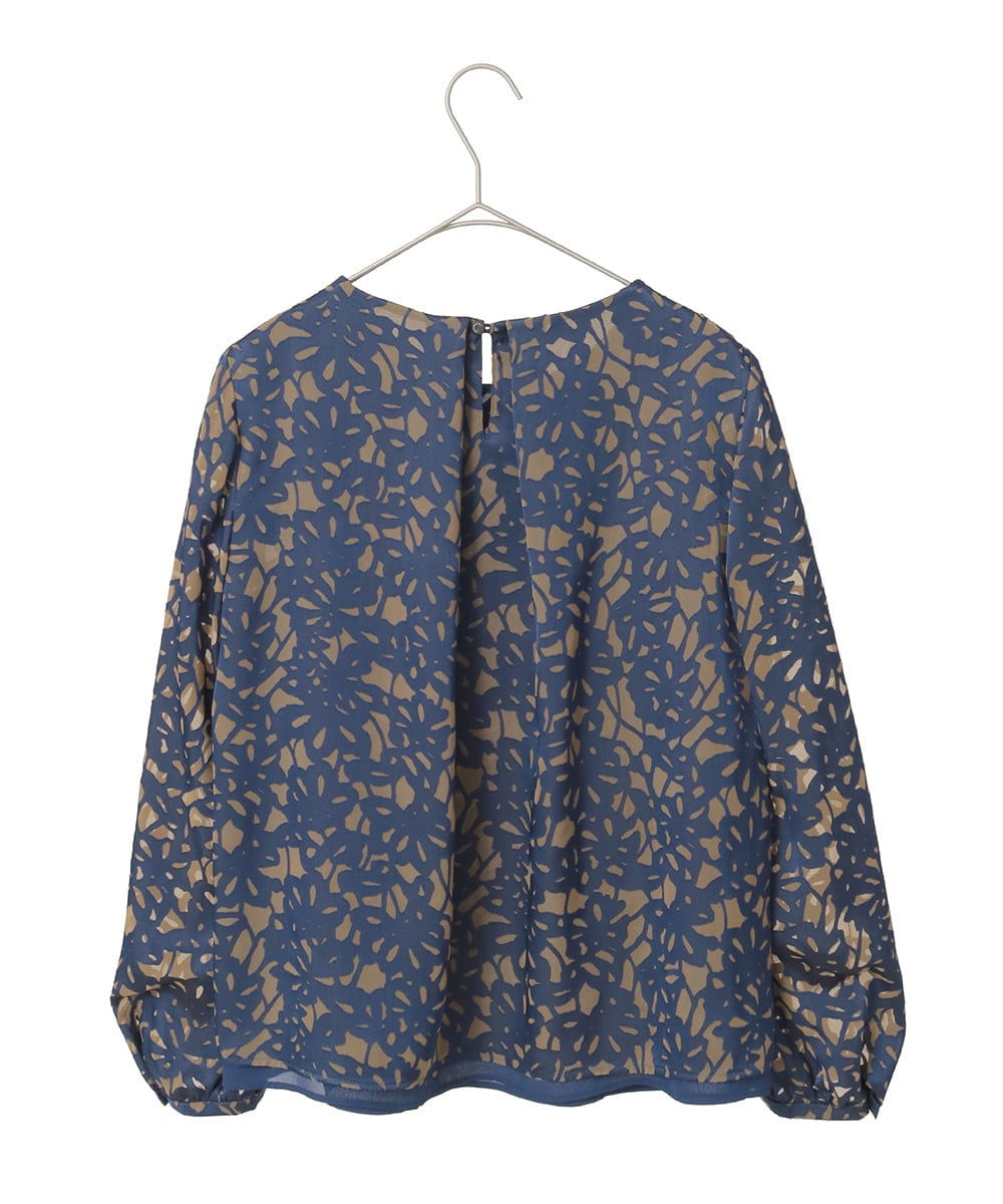 PYBAD03430 CHRISTIAN AUJARD(小さいサイズ)(メゾン ドゥ サンク) [セットアップ対応]フラワーオパールプリントブラウス ネイビー×ブラウン