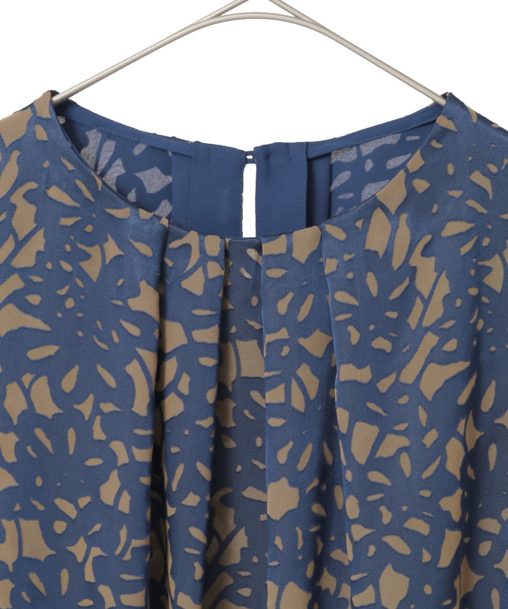 PYBAD03430 CHRISTIAN AUJARD(小さいサイズ)(メゾン ドゥ サンク) [セットアップ対応]フラワーオパールプリントブラウス ネイビー×ブラウン