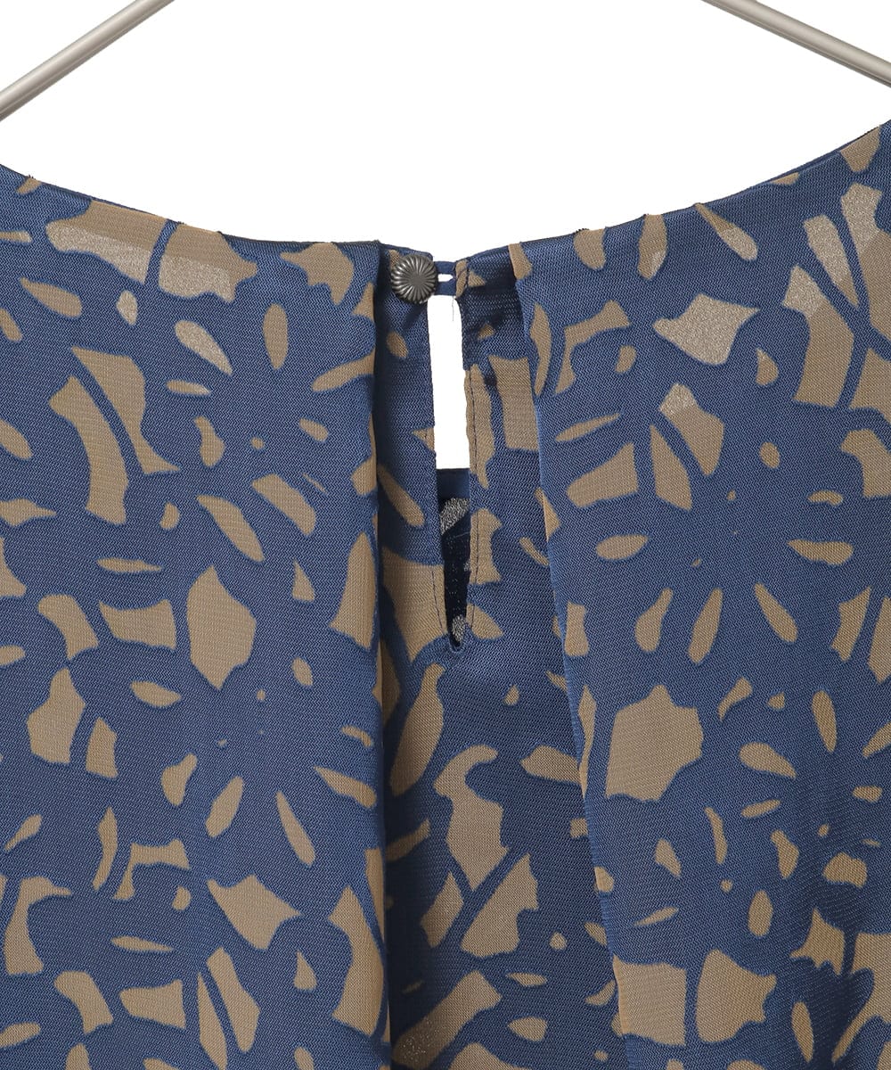 PYBAD03430 CHRISTIAN AUJARD(小さいサイズ)(メゾン ドゥ サンク) [セットアップ対応]フラワーオパールプリントブラウス ネイビー×ブラウン