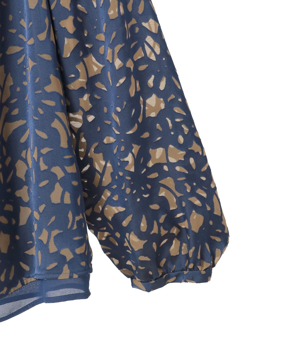 PYBAD03430 CHRISTIAN AUJARD(小さいサイズ)(メゾン ドゥ サンク) [セットアップ対応]フラワーオパールプリントブラウス ネイビー×ブラウン