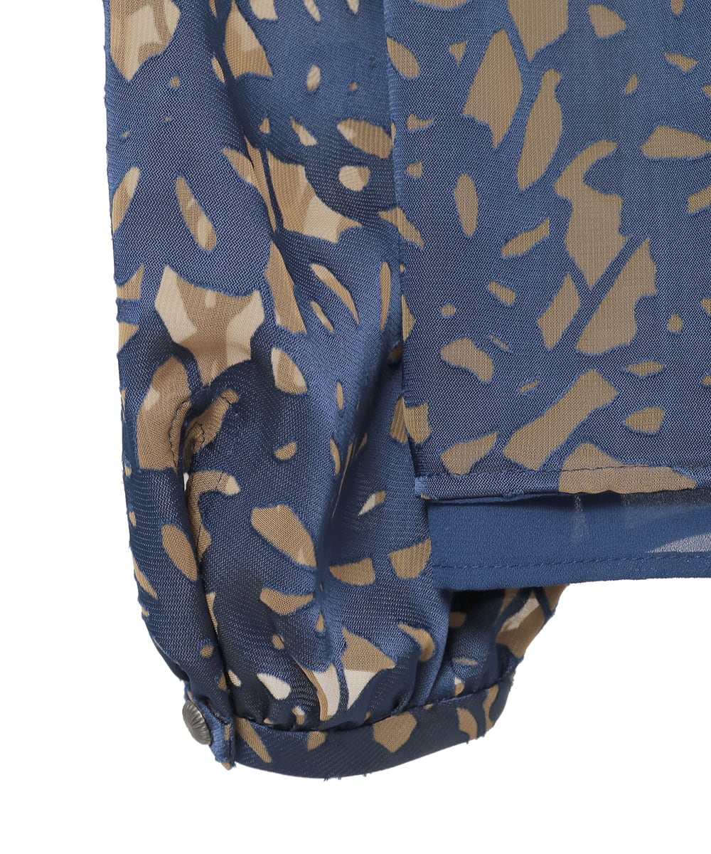 PYBAD03430 CHRISTIAN AUJARD(小さいサイズ)(メゾン ドゥ サンク) [セットアップ対応]フラワーオパールプリントブラウス ネイビー×ブラウン