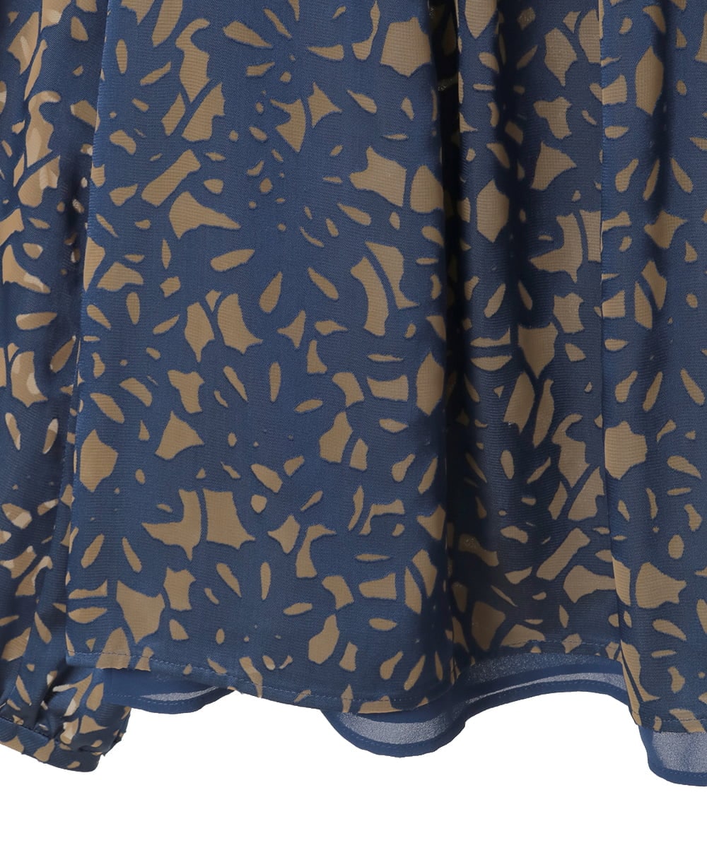 PYBAD03430 CHRISTIAN AUJARD(小さいサイズ)(メゾン ドゥ サンク) [セットアップ対応]フラワーオパールプリントブラウス ネイビー×ブラウン