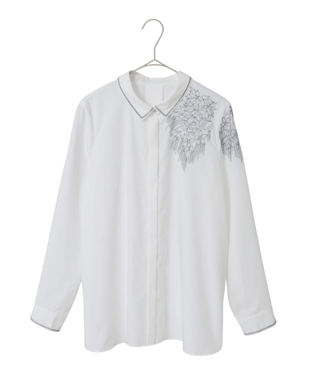 PYBAD17390 CHRISTIAN AUJARD(小さいサイズ)(メゾン ドゥ サンク) 刺繍デザイン長袖ブラウス ホワイト