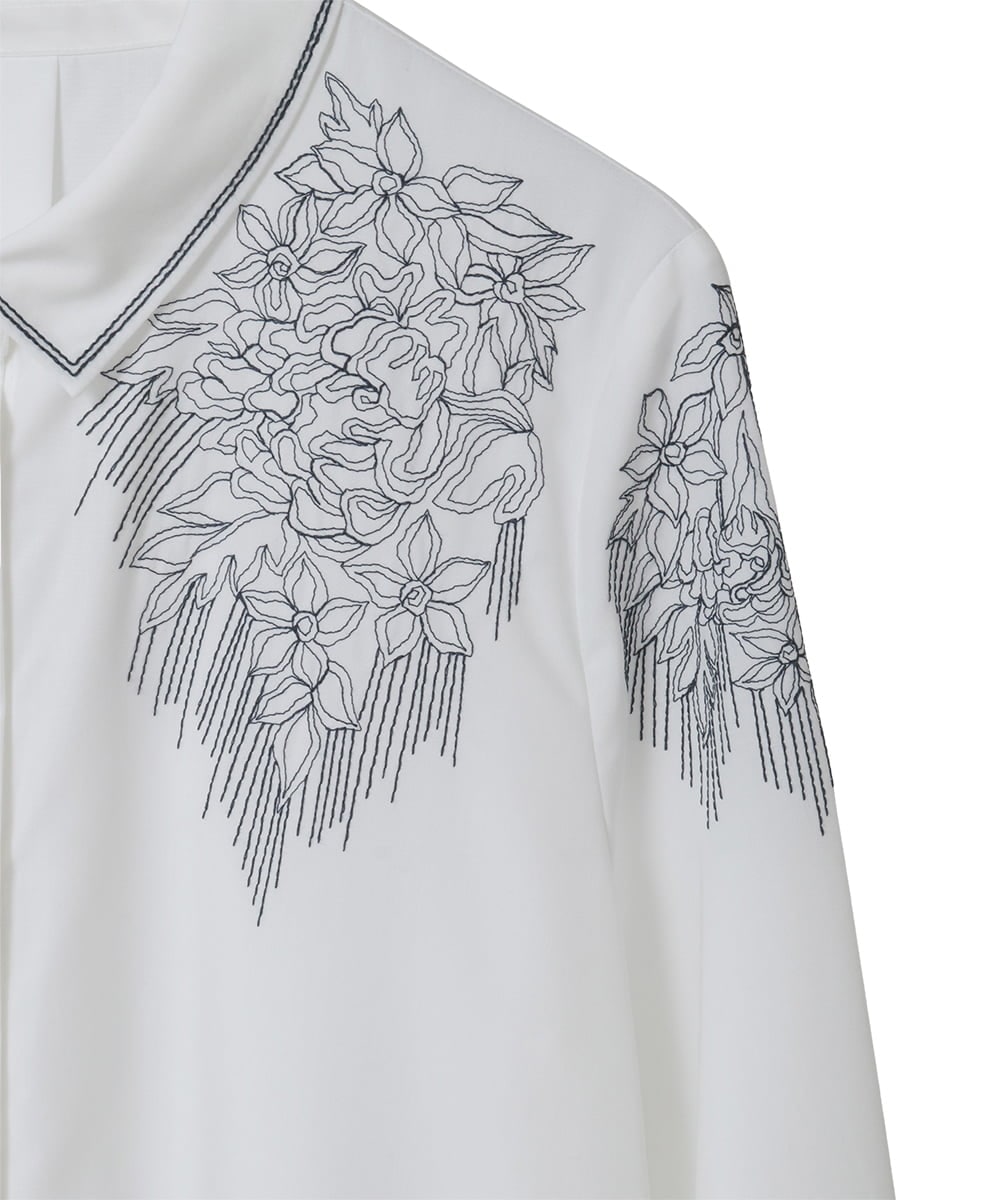 PYBAD17390 CHRISTIAN AUJARD(小さいサイズ)(メゾン ドゥ サンク) 刺繍デザイン長袖ブラウス ホワイト