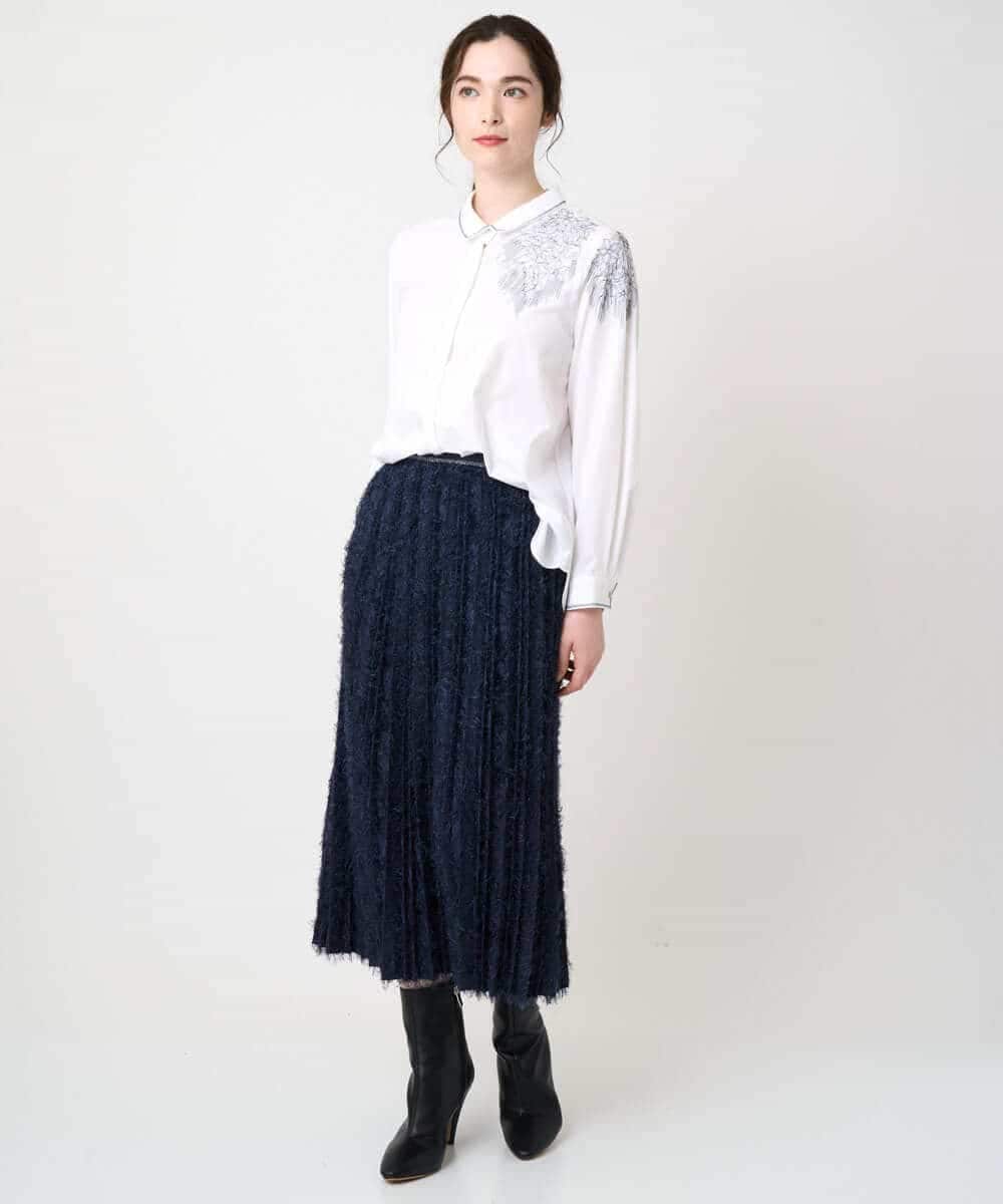 PYBAD17390 CHRISTIAN AUJARD(小さいサイズ)(メゾン ドゥ サンク) 刺繍デザイン長袖ブラウス ホワイト