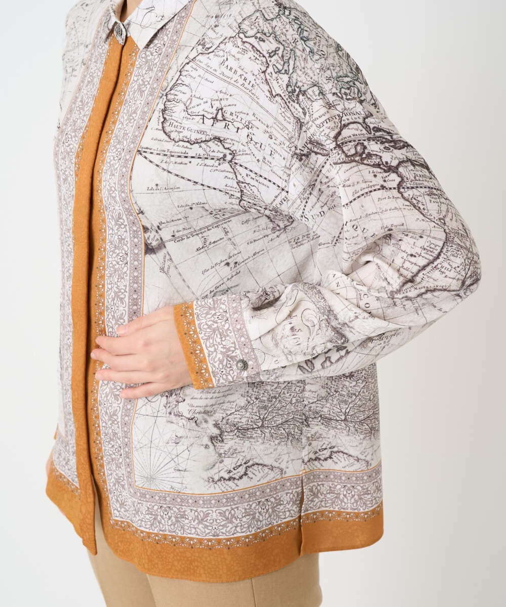 PYBAD32490 CHRISTIAN AUJARD(小さいサイズ)(メゾン ドゥ サンク) アートプリント長袖ブラウス ベージュ×オレンジ