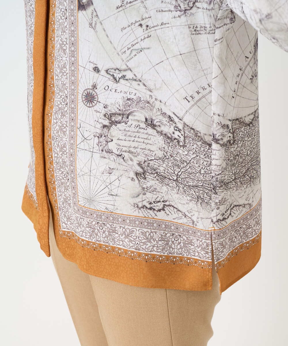 PYBAD32490 CHRISTIAN AUJARD(小さいサイズ)(メゾン ドゥ サンク) アートプリント長袖ブラウス ベージュ×オレンジ