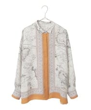 PYBAD32490 CHRISTIAN AUJARD(小さいサイズ)(メゾン ドゥ サンク) アートプリント長袖ブラウス ベージュ×オレンジ