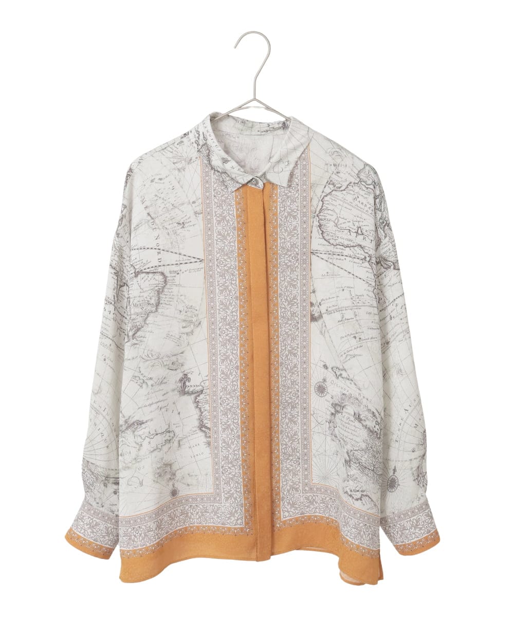 PYBAD32490 CHRISTIAN AUJARD(小さいサイズ)(メゾン ドゥ サンク) アートプリント長袖ブラウス ベージュ×オレンジ