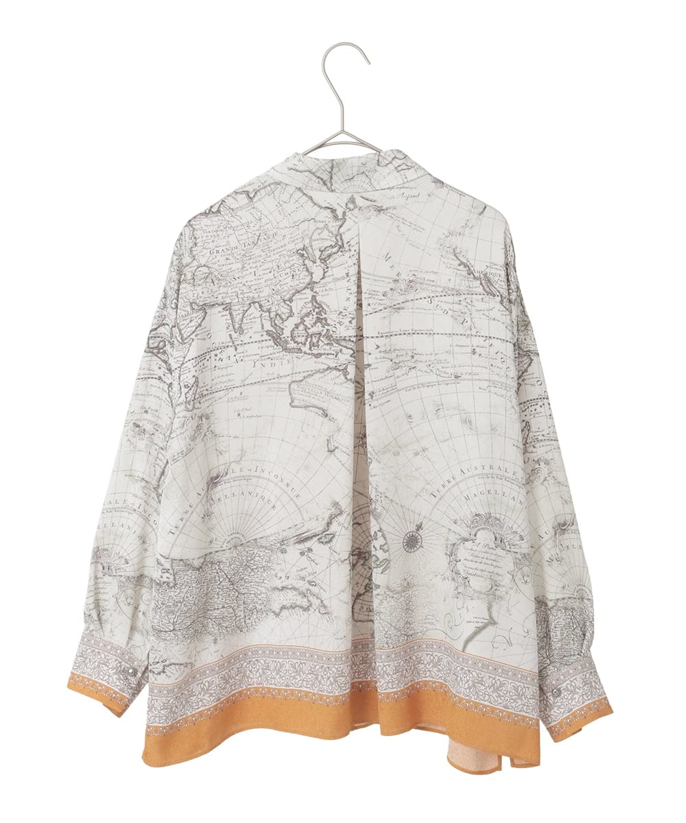 PYBAD32490 CHRISTIAN AUJARD(小さいサイズ)(メゾン ドゥ サンク) アートプリント長袖ブラウス ベージュ×オレンジ