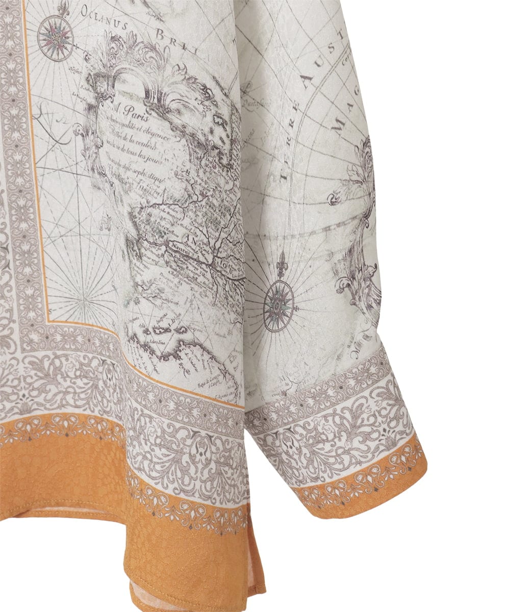 PYBAD32490 CHRISTIAN AUJARD(小さいサイズ)(メゾン ドゥ サンク) アートプリント長袖ブラウス ベージュ×オレンジ