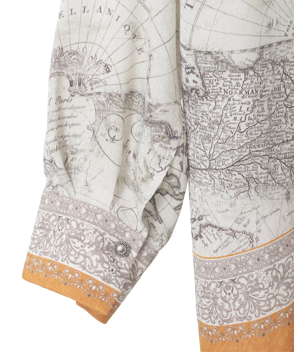 PYBAD32490 CHRISTIAN AUJARD(小さいサイズ)(メゾン ドゥ サンク) アートプリント長袖ブラウス ベージュ×オレンジ