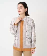 PYBAD32490 CHRISTIAN AUJARD(小さいサイズ)(メゾン ドゥ サンク) アートプリント長袖ブラウス ベージュ×オレンジ