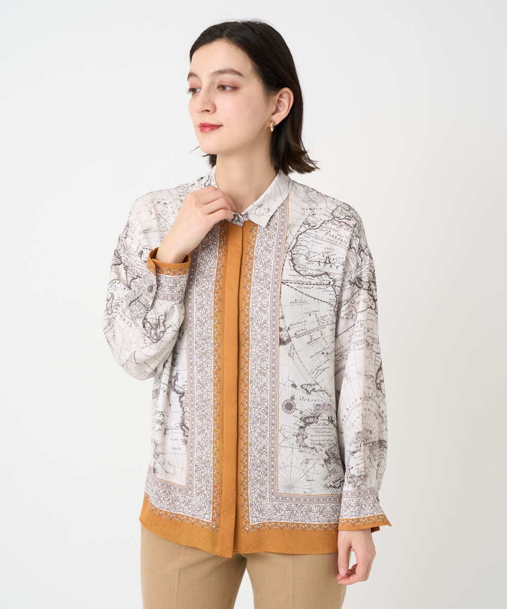 PYBAD32490 CHRISTIAN AUJARD(小さいサイズ)(メゾン ドゥ サンク) アートプリント長袖ブラウス ベージュ×オレンジ