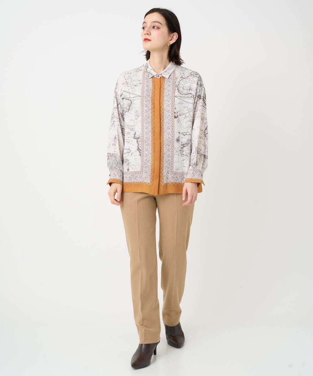 PYBAD32490 CHRISTIAN AUJARD(小さいサイズ)(メゾン ドゥ サンク) アートプリント長袖ブラウス ベージュ×オレンジ