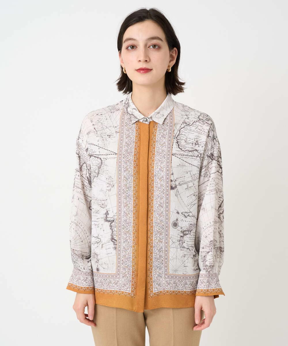 PYBAD32490 CHRISTIAN AUJARD(小さいサイズ)(メゾン ドゥ サンク) アートプリント長袖ブラウス ベージュ×オレンジ